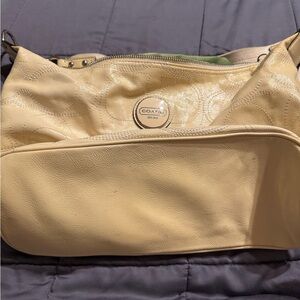 Coach Cream Leather Shoulder Bag with Gold Accents